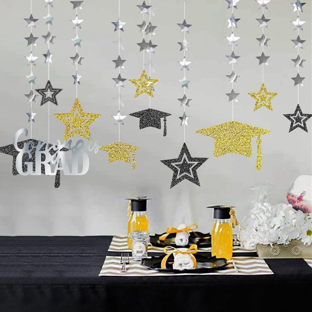13pcs Golden Graduation Banner Decorations 2026 Congrats Grad College Graduation Party Garlands Decoration Cap Streamer Kit Supply