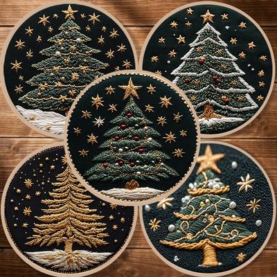 1 peça Kit de Artesanato em Tecido Bordado DIY com Padrão de Árvore de Natal e Estrela com Ferramentas