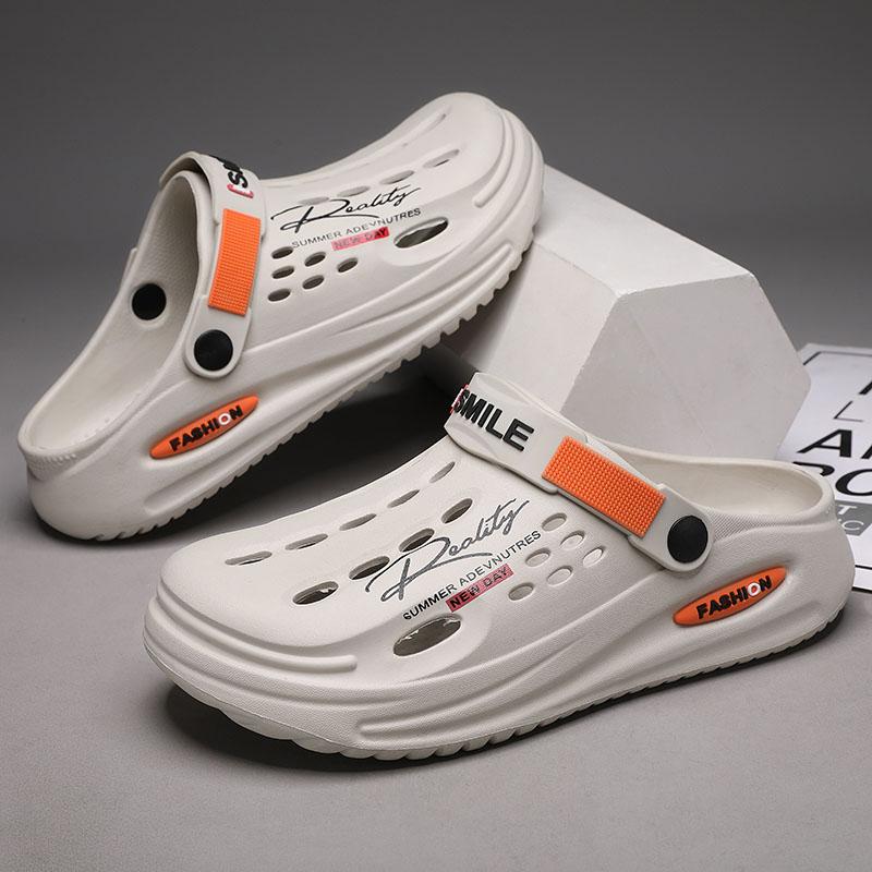 

Модные летние клоги-тапочки, мужские клоги-тапочки, мягкая подошва, дышащие пляжные тапочки, мужские домашние тапочки, уличные нескользящие тапочки 42-43