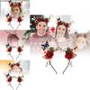Enchanting Forest Style Antler Headband With Faux Flowers For Christmas Celebrations
