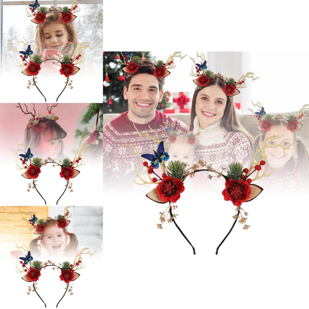 Enchanting Forest Style Antler Headband With Faux Flowers For Christmas Celebrations