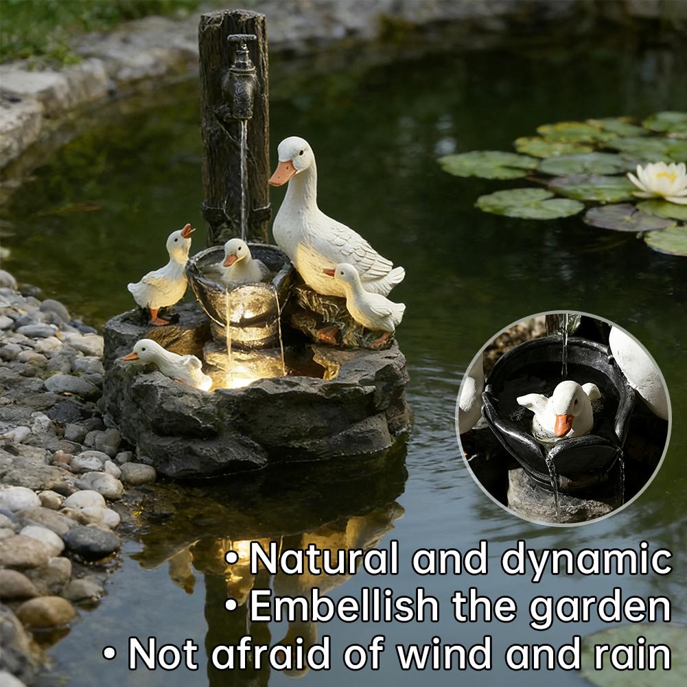 Garden Ornaments Ducks Statue Outdoor Statue Gifts With Solar Landscaping Fountain Sculpture Decoration Water Lights Waterp U9S8