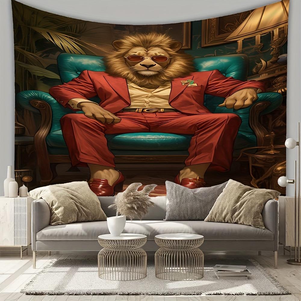 Fun Suit Lion Digital Printing Polyester Wall Tapestry Suitable For Use In Living Rooms Bedrooms Offices Bars Party