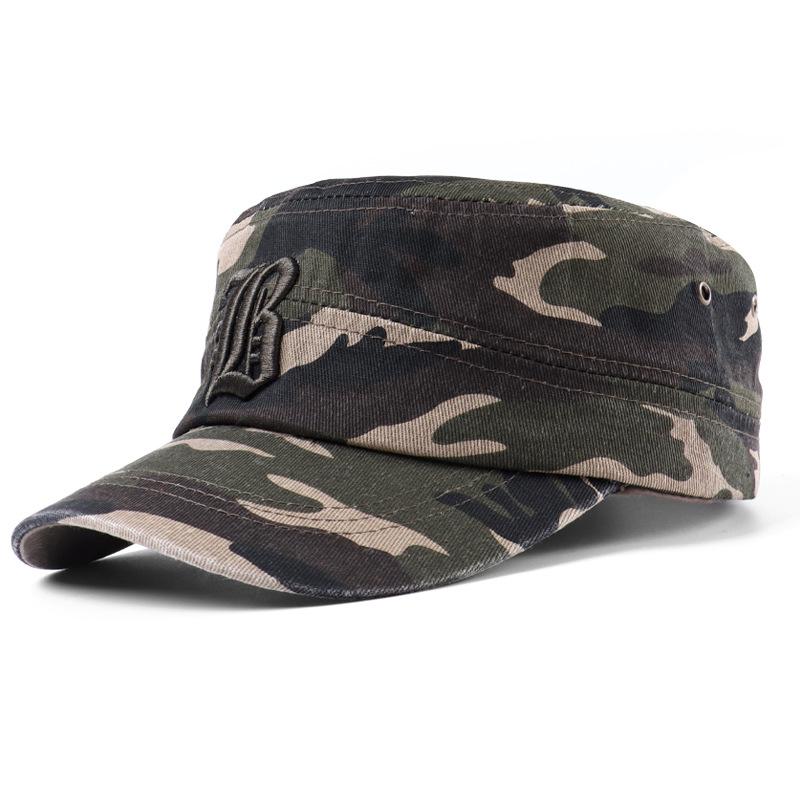 Men's Sports Cap Spring Summer Middle-Aged Camouflage Flat Top Army Cap Letter Embroidered Cap Military Caps