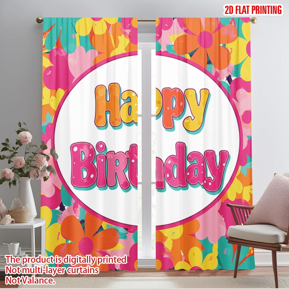 

2pcs 2D flat printing Curtains Retro Floral Birthday Flowers 100% Polyester Without Electricity 0 for Holiday Decor 52.50×116.00 CM 2pcs