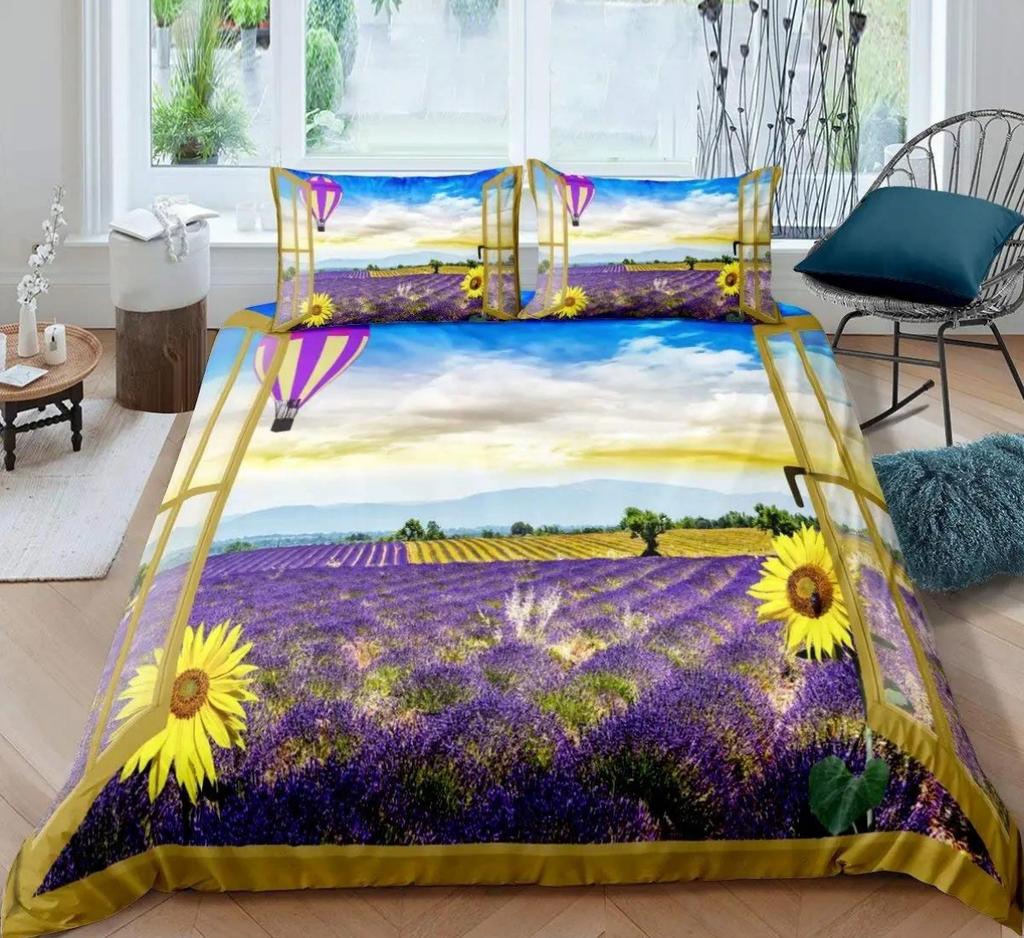 Lavender Duvet Cover Set King Size Purple Flowers Romantic Exquisite Bedding Set For Girls Women 3 Piece Set With 2 Pillowcases