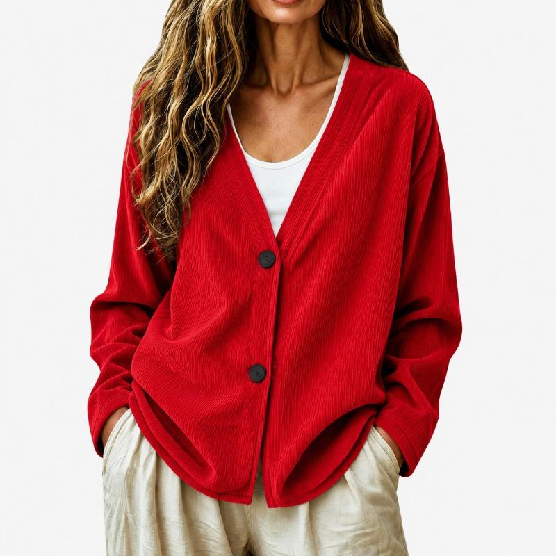 Women S Corduroy V Neck Cardigan Long Sleeve Two Button Solid Casual Outerwear