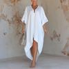 Loose Fit Beach Cover Up Dress Long Kaftan Robe with Pleated Design Vacation Wear Silk Feel Fabric Comfortable Lightweight