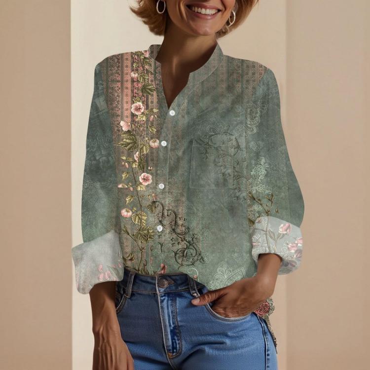 Vintage Boho Dámské bavlněné lněné topy Volné halenky s dlouhým rukávem a výstřihem do V