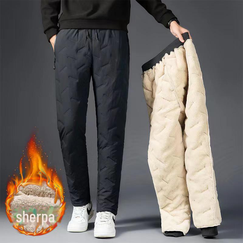 Men's Winter Plush Lined Sweatpants - Warm, Thickened Cotton-Lambskin Leggings for Outdoor Use, Available In Large Sizes
