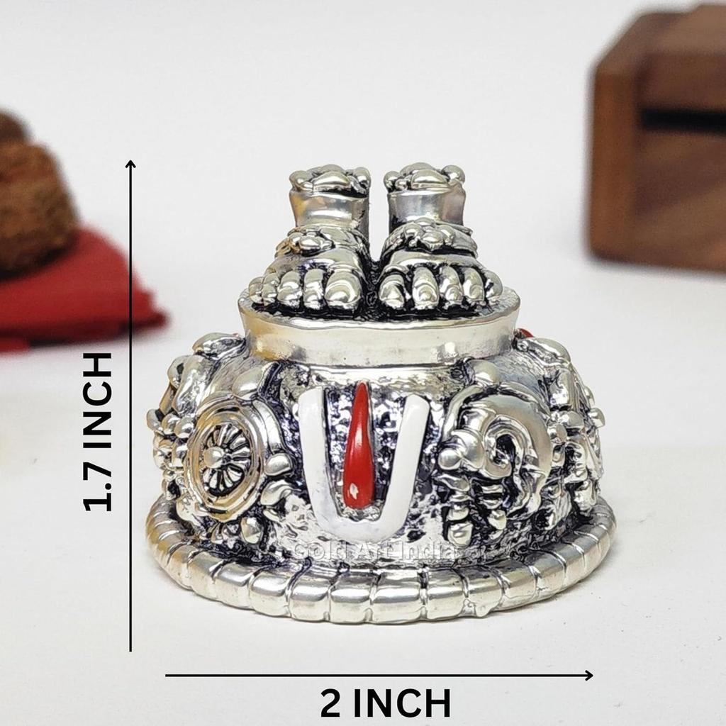 Lord Balaji Charan Paduka Silver Matte Antique Finish Vishnu Charan Paduka for Pooja Room/Car Dashboard Venkateswara Swamy Feet  Best Gift