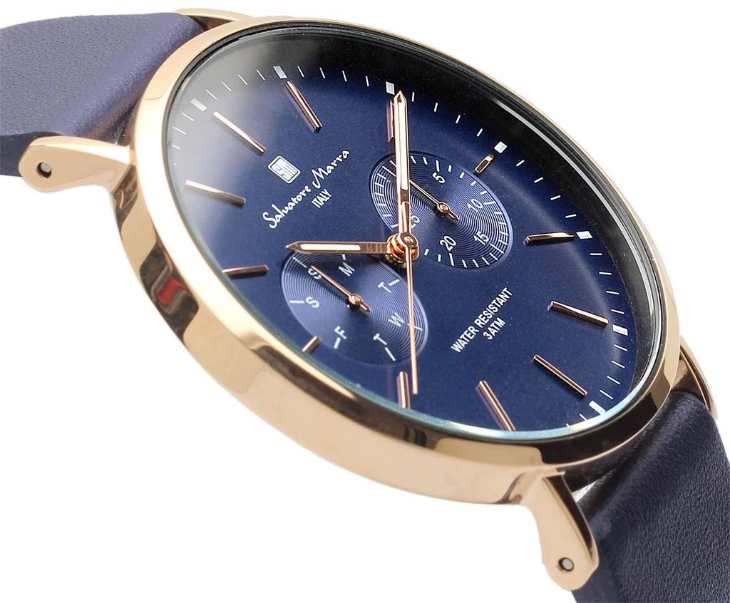 Salvatore Marra Italian Brand Unisex Quartz Watch with Calendar, SM15117L (Rose NV Navy)
