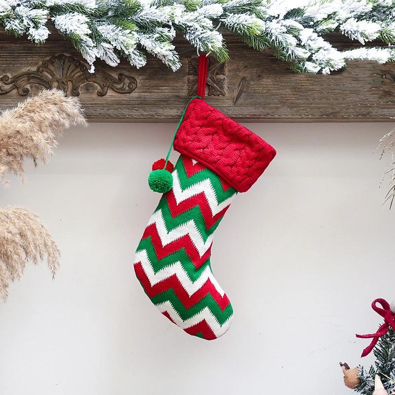 

Christmas Stocking Xmas Decorations Knitting Snowflake Elk Xmas Tree Candy Bag Family Party Supplies New Year Gift Bag For Kids 40x22cm