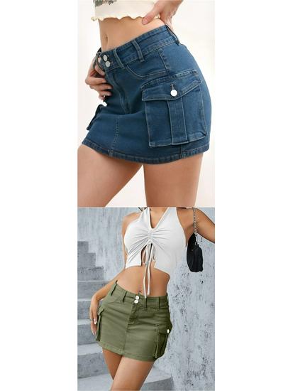 European & American Street Style Low-Waist Slim Fit Solid Color Autumn Skirt for Women