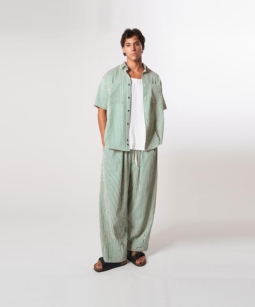 ATHPLATFORM Au61Pt15_Wrinkle Stripe Lounge Pants_Green