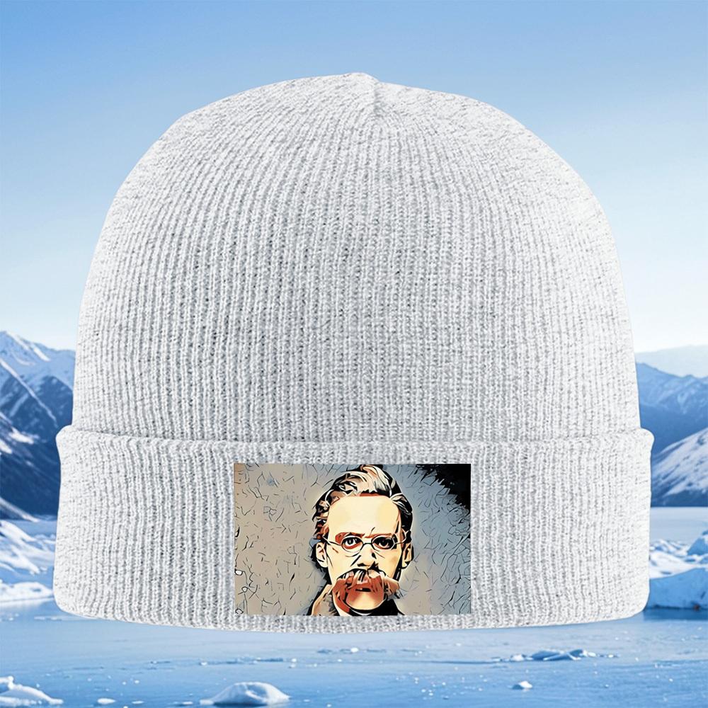 Man glasses mustache portrait art Men Women Unisex Knitted Hat Beanie Pullover Cap Winter Thermal Warm Christmas Outdoor Cycling