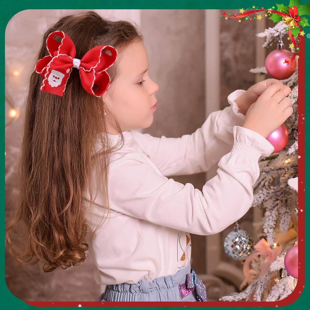 Children's three-dimensional lock edge bow children's hair clip Santa Claus embroidery thread band hair clip handmade baby hair accessory