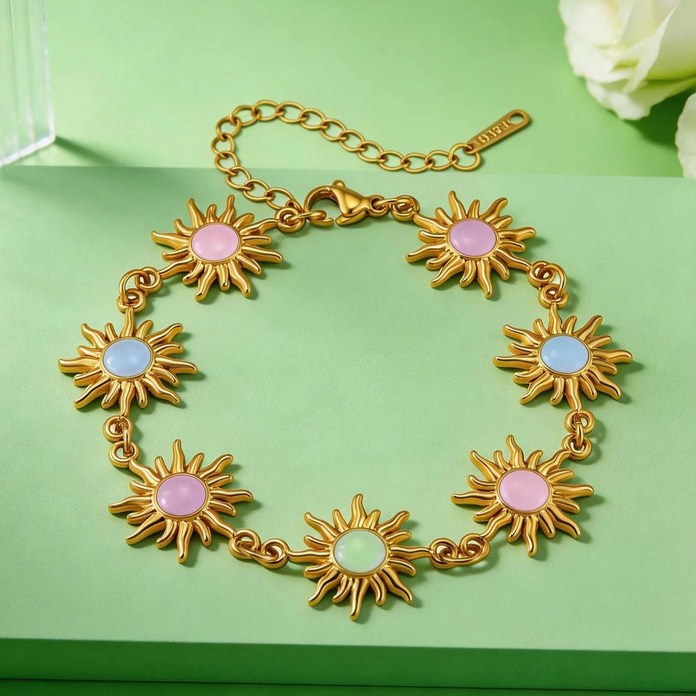

Colourful Sunflower Enamel Bracelet for Women Hypoallergenic Stainless Steel Cute Pastel Sun Bracelets Y2K Charm Holiday Jewelry