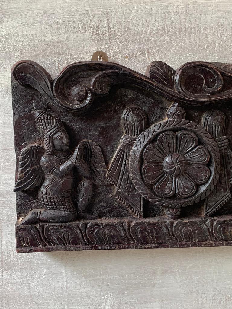 Hand Carved Wooden Tirupati Balaji Wall Panel: Hindu God Decor