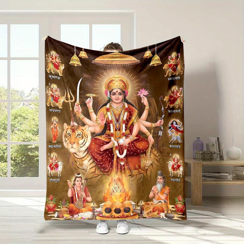Дурга Божественная Индийская Богиня Принт Всесезонное Двустороннее Фланелевое Плед Современный Стиль Цифровая Печать Домашний Офисный Тканевый Плед 30x40in