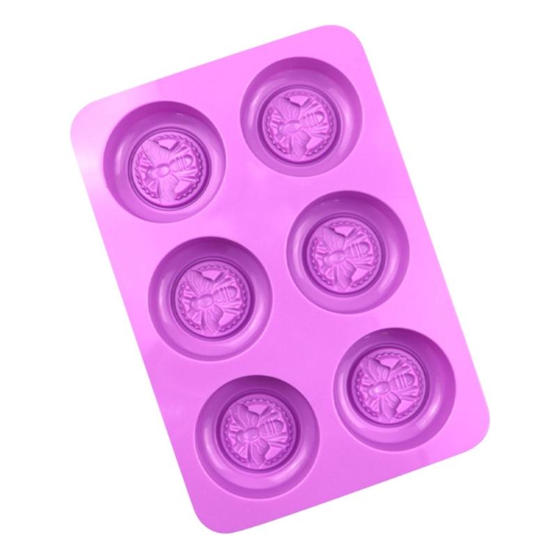 6-Piece Round Bee Silicone Mold Wax Melt Polymer Aromatherapy Making Handmade Cupcake Mould Decorating Supplies