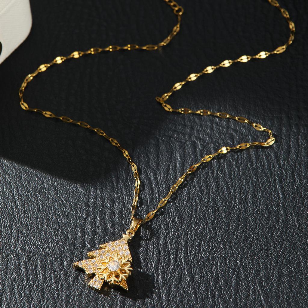 Full Rhinestone Christmas Tree Snowflake Pendant Necklace For Women Exquisite Zircon Star Girl Sweater Collarbone Chain Zircon