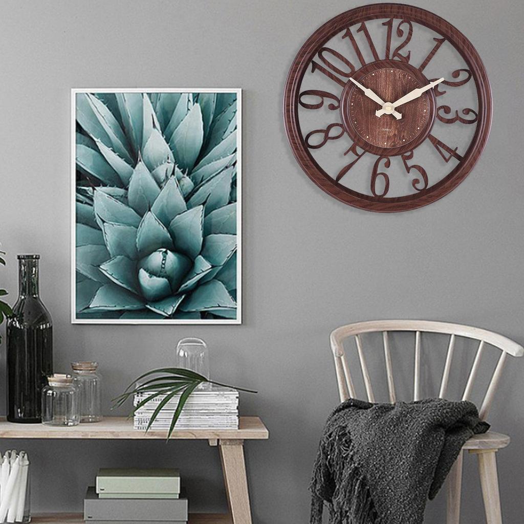 12 inch Retro Wall Clock Hollow Pattern Round Non Ticking Decorative