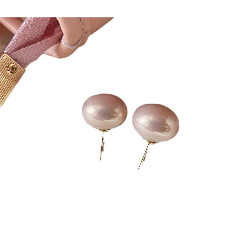 Cherry blossom powder steamed bread pearl stud earrings temperament advanced sense silver bread beads earrings temperament versatile earrings