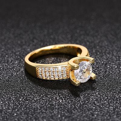 Huitan Trendy Gold Color Wedding Rings for Women Full Bling Iced Out Cubic Zirconia Modern Fashion Design Statement Lady Zircon