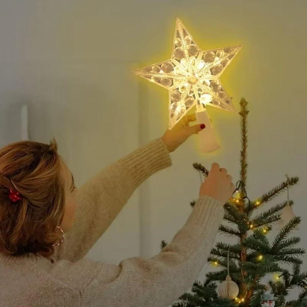 Lighted LED Lighted Star Transparent Christmas Treetop Light Xmas Light Ornaments  Holiday
