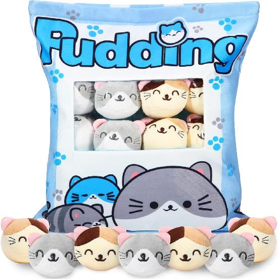 Civaner Cat Plush Pillow Gift Throw Pillow Removable with 8 Little Cat Dolls Removable Stuffed Toys Cotton Cute Kitten Stuffed for Girls
