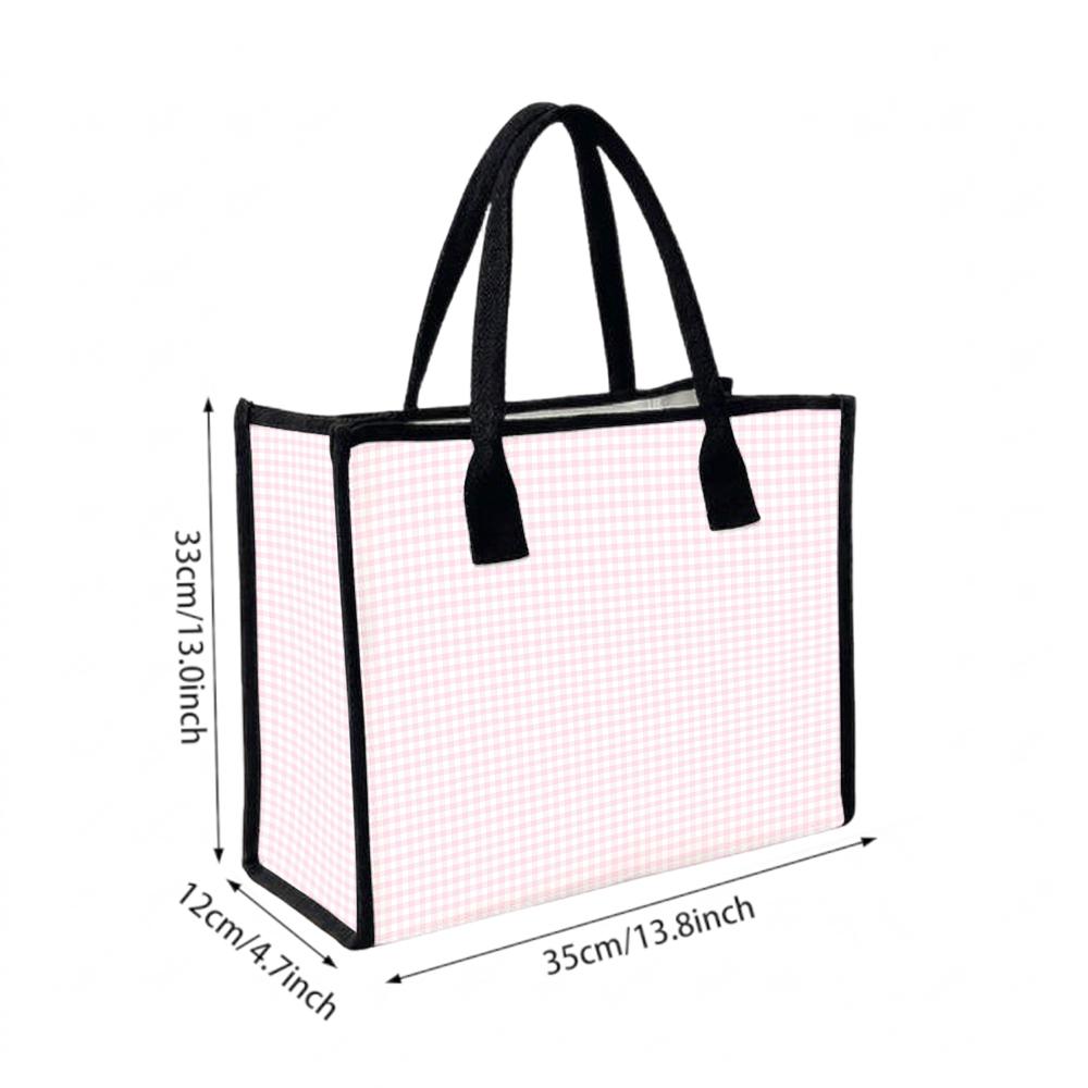Pink Check Tote Bag Fashion Casual Large Capacity Daily Portable Shopping Handbag