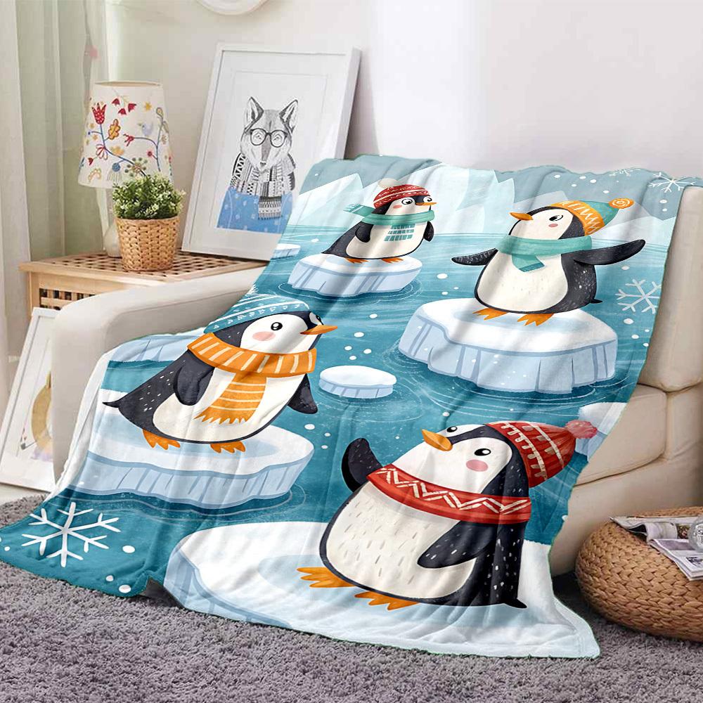 1pc Penguin Winter Blanket, Lightweight Flannel Blanket for Sofa, Bed, Travel, Camping, Living Room, Office,006