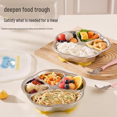 ZISIZ 304 Stainless Steel Kids Divided Plate with Suction Cup (2-Pack)