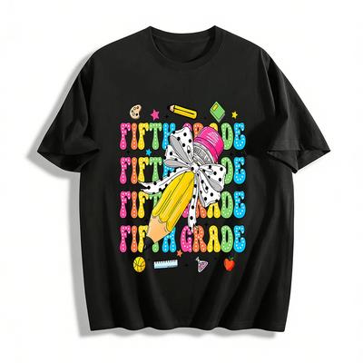 Cute Fifth Grade Back To School Graphic Print Top Pure Cotton T-shirt