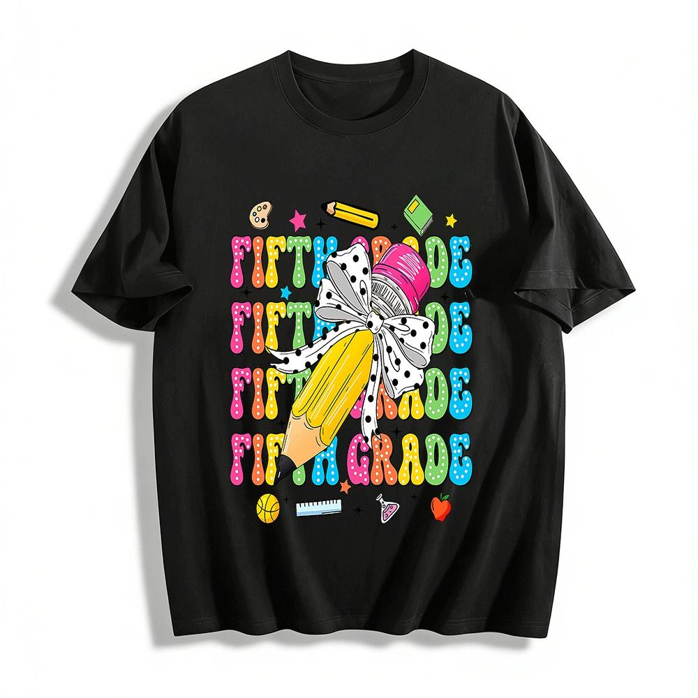 Cute Fifth Grade Back To School Graphic Print Top Pure cotton T-shirt XXS
