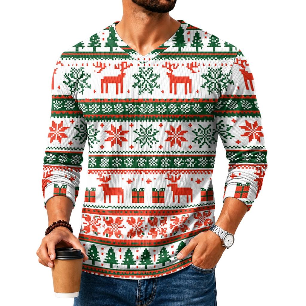 Men's Casual Loose Fit V-Neck Shirt for Daily Wear