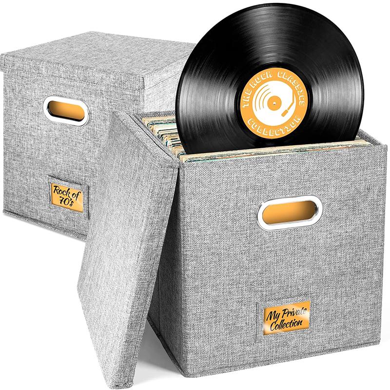 Cutii de depozitare pentru discuri de vinil de 12 inchi, cu capace și mânere, rezistente la praf, elegant și practic, organizator de discuri Lp pentru discuri