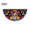 Reusable Party Entrance Sign Day of The Dead Skull Bunting Banner, Marigold Print Fiesta Unique Fan Shaped Banner Hanging Flag, Colorful Sugar Outdoor