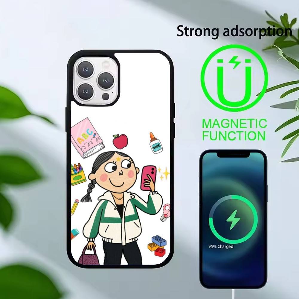 L-Cutting-Fabric Charlie and Lola Cartoon Phone Case For iPhone 14,16,15,13,17,12,Plus,Pro,Max Magnetic For Magsafe Frosted Cove
