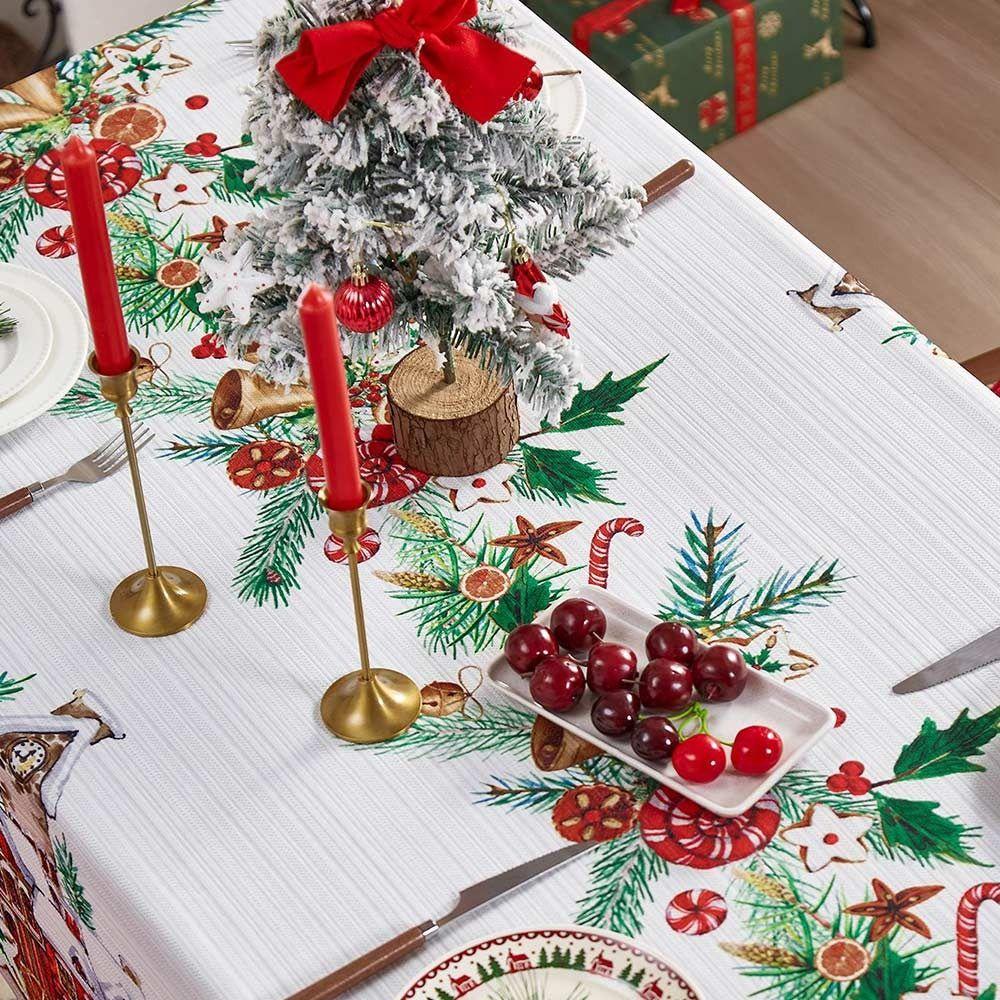 140*100cm Christmas Table Cover Waterproof Cartoon Pattern Floral Print Tablecloth Easy Clean Rectangle Xmas Table Cover