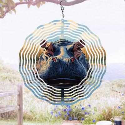 Nilpferd Windspiel mit Wasserszene Mandala Design Drehende Außendekoration für Garten Hof Innen Alle Jahreszeiten Feiertagsgeschenk