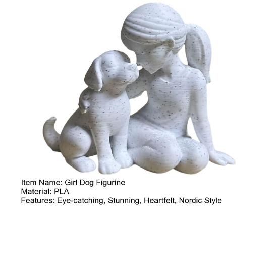 Girl And Dog Statue Nordic Style Desktop Girl Dog Figurine for Bedroom Living Room Home Office Shelf Desk Decor