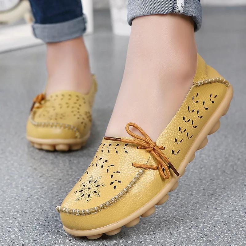 Fashion Sizes 34-44 Genuine Leather Flat Shoes Women Fashion Casual Nurse Shoes Hollow Soft Sole Non Slip Women's Shoes  Zapatos Mujer