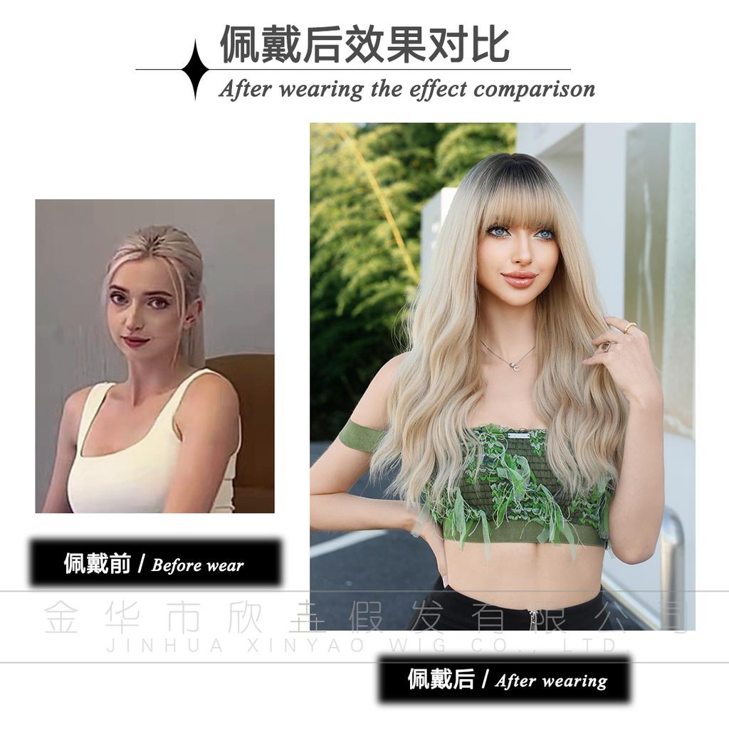 Attention To Ordering Wigs Women's Long Curly Hair In Golden Color With Big Waves Dyed Brown On Top Of Head Fluffy Wool