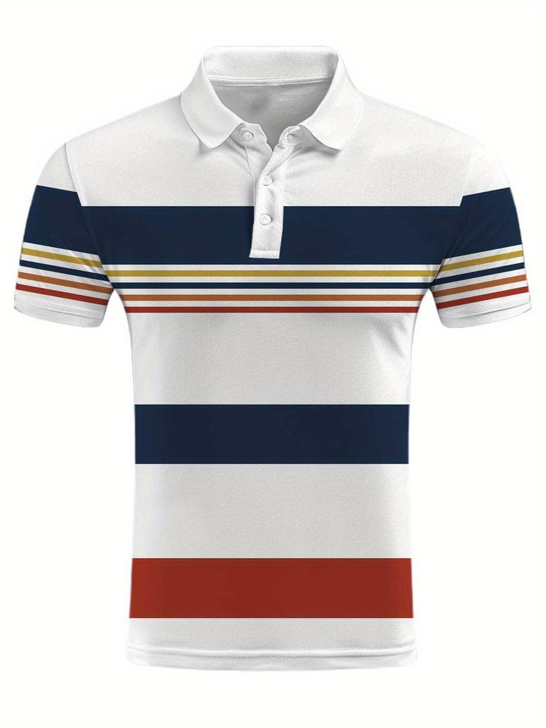 Summer New Style Men's Short-Sleeved Polo Shirt with 3D Stripes Print Street Casual Fashion Comfortable and Soft