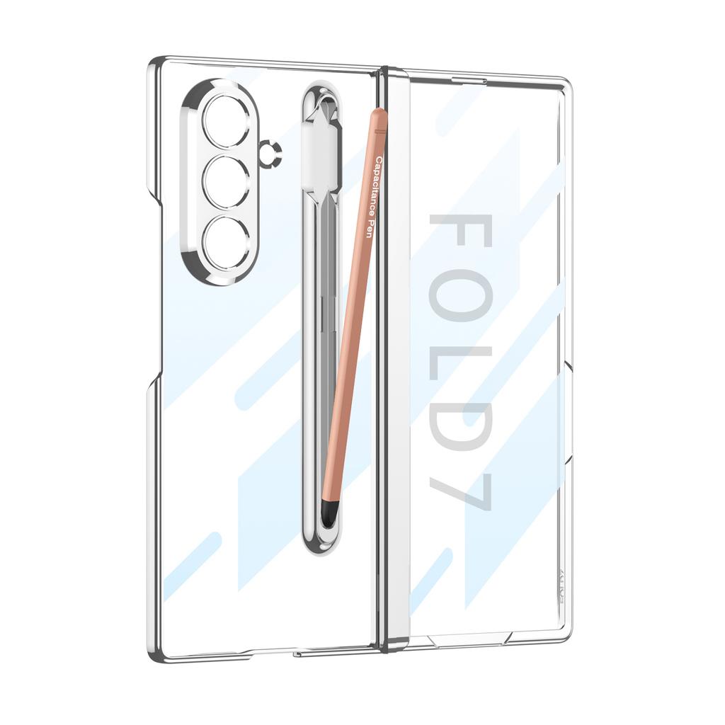 Magnetic Hinge Plating Clear Case for Samsung Galaxy Z Fold 7 Front Screen Glass Protective Stand Cover for Galaxy Z Fold7 Case