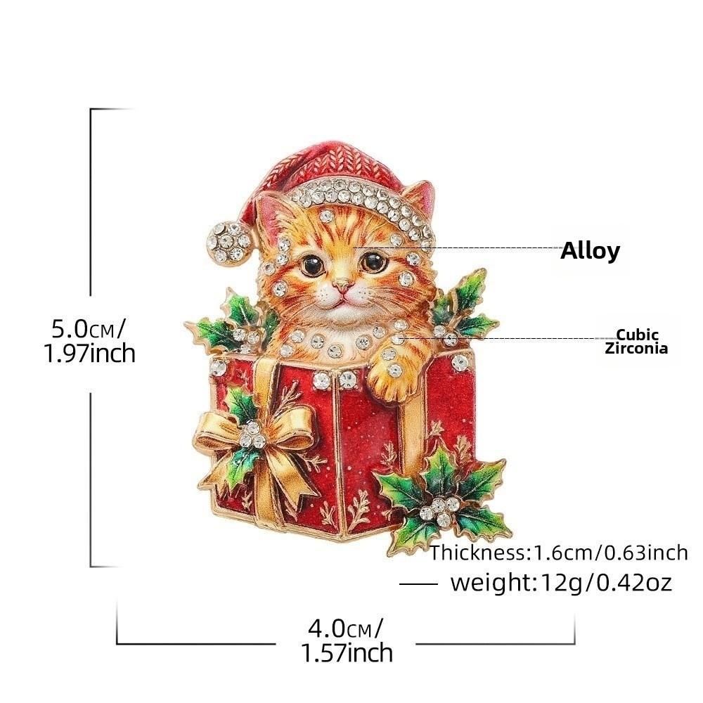Alloy Cat Brooch Pin Enamel Finish Holiday Brooch New Christmas Cat Brooch New Year Party