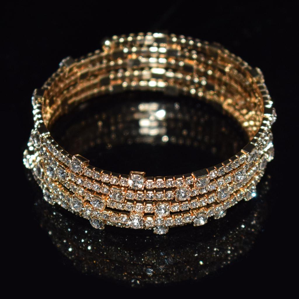 Charm Artificial Crystal Elegant Ornaments Fashion Wedding 5-row Rhinestone For Women Arm-hugging Festival Gifts Bracelet Creative Open Bracelet 1pc