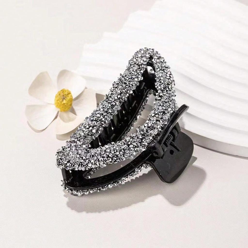 1pc Elegant and High-end Hair Clip with Sparkling Full Diamond Pearl Hair and Shark Catching Clip